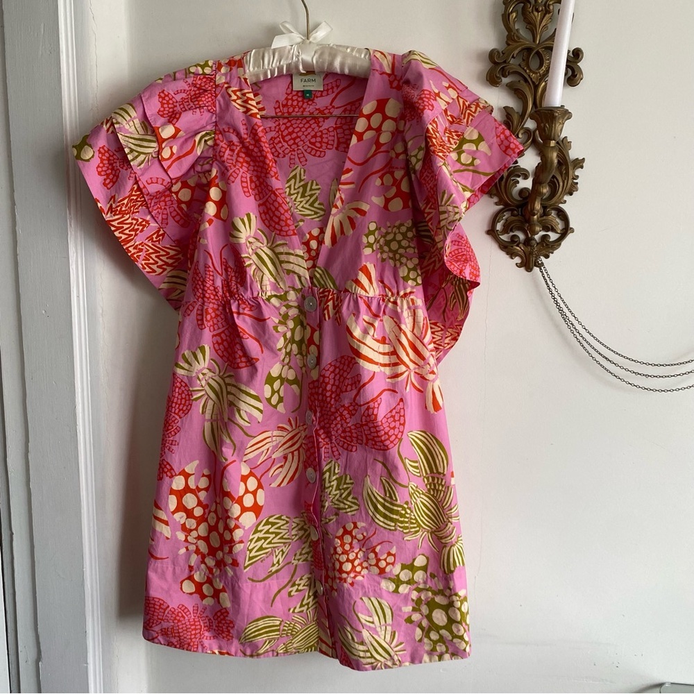 FARM RIO MIXED LOBSTERS RUFFLE MINI DRESS - Picture 4 of 16